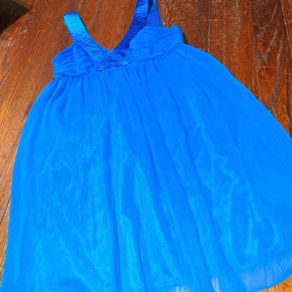 8P London Times Petites Blue  Sleeveless Deep VCut Ruched Semi Formal Dress